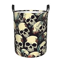 Skull Skeleton Round waterproof laundry basket,foldable storage basket,laundry Hampers with handle,suitable toy storage