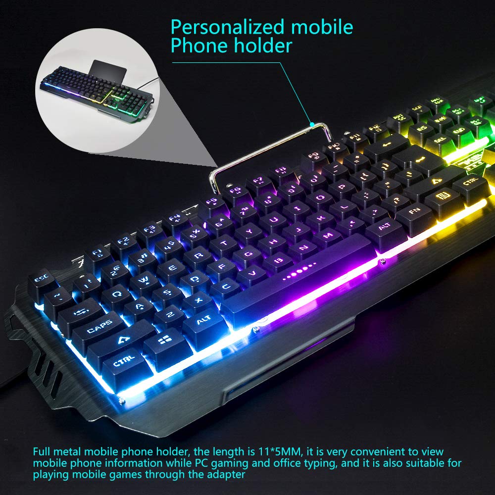 7KEYS Membrane Light up Gaming Keyboard for PC MAC Laptop (104Keys Black Wired)