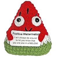Krinisou Positive Crochet Watermelon Gifts, Crocheted Emotional Support Fruit, Funny Birthday Gift for Women Her Friends 1Pc