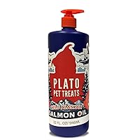 PLATO Wild Alaskan Salmon Oil Kibble Topper - Boost Dog Food with Omega 3 & 6 Fatty Acids - For Healthy Skin & Coat - 32 ounces