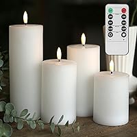 LUSHABOR Flameless Candles, Battery Operated Candles with Remote Timer, Real Wax LED Candles Flickering Flame Wedding Home Party D3 H5 6