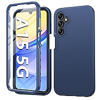 FNTCASE for Samsung Galaxy A15-5G Case: Phone Case with Built-in Screen Protector Protective Silicone Cell Phone Cover Rugged Shockproof Full Protection Slim Dual Layer Case for Men & Women Blue