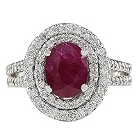 3.44 Carat Natural Red Ruby and Diamond (F-G Color, VS1-VS2 Clarity) 14K White Gold Engagement Ring for Women Exclusively Handcrafted in USA