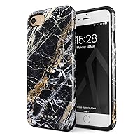 BURGA Phone Case Compatible with iPhone 7/8 / SE 2020 - Hybrid 2-Layer Hard Shell + Silicone Protective Case -Black and Gold Onyx Marble Golden Stone - Scratch-Resistant Shockproof Cover