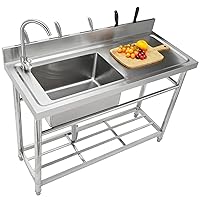 VEVOR Stainless Steel Utility Sink, 1 Compartment Free Standing Small Sink w/Workbench Faucet & legs, 39.4 x 19.1 x 37.4 in Commercial Single Bowl Sinks for Garage, Restaurant, Laundry, NSF Certified