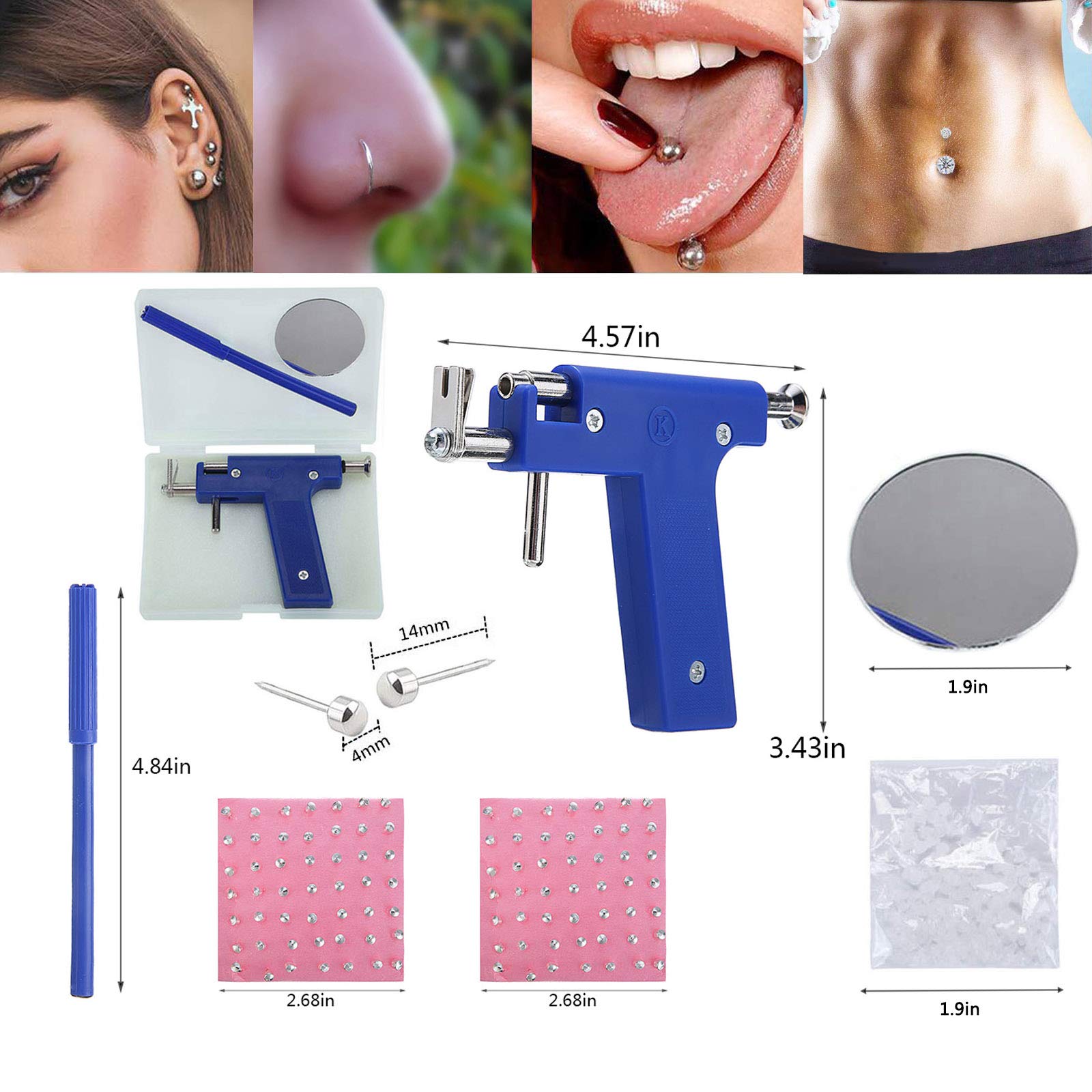 Ear Piercing Tool Kit, Earring Pericings Gun Tools Set,98Pcs Ears Nose Navel Lip Piercer Machine Studs, Stainless Steel Body Hole Peircing Peicing Guns Stud Earrings For Salon Home Pearcings Kits