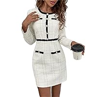 Women's Dress Dresses for Women Plaid Print Button Detail Fitted Dress (Color : Pink, Size : Large)