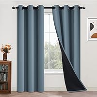 Yakamok Full Blackout Curtains 84 Inches Long,Blackout Curtain Panels for Bedroom, 2 Thick Layers Grommet Top Thermal Insulated Drapes with Black Liner for Living Room(Stone Blue, Set of 2)