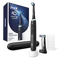 iO Series 5 Limited Rechargeable Electric Powered Toothbrush, Black with 3 Brush Heads and Travel Case - Visible Pressure Sensor to Protect Gums - 5 Cleaning Modes - 2 Minute Timer