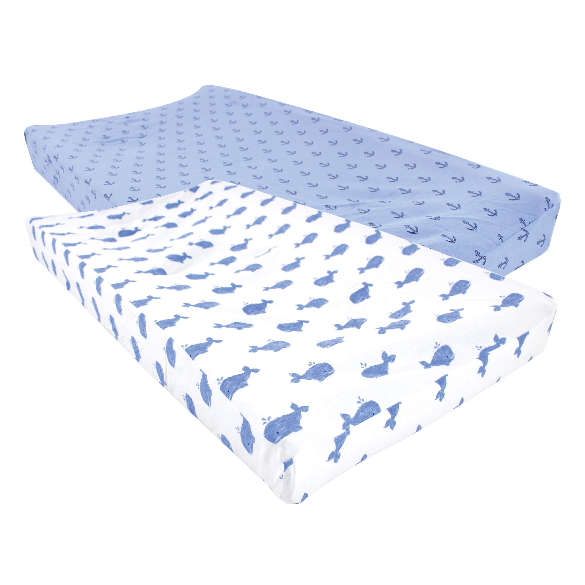 Hudson Baby Unisex Baby Cotton Changing Pad Cover, Blue Whale, One Size