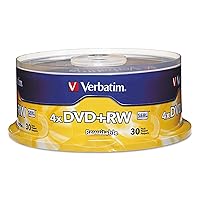 Verbatim DVD+RW Blank Discs 4.7GB 4X Recordable Discs - 30pk Spindle 94834,Silver