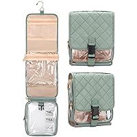Relavel Travel Toiletry Bag for women with Detachable TSA Approved Toiletry Bag, Compact Hanging toiletry bag with Small Carry On 3-1-1 Clear Waterproof Travel Bags for Toiletries (Green, A Small)