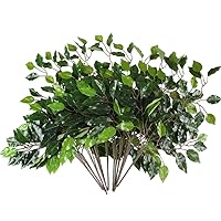 GTIDEA 12 Pcs Ficus Tree Leaves Branches Artificial Greenery Stems Silk Green Leaves Plants for Wreath Benjamina Tree Indoor Outdoor Porch DIY Wedding Christmas Party Farmhouse Wall Decor (24.04 Inch)