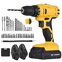 20V Portable Cordless Electric Drill 3/8 Inch Chuck Handheld Power Drill Screwdriver with 2 Batteries Fast r 42 PCS Drill Bits Extension Rod Brush, LED Work Light 2-variable Speed 18+1