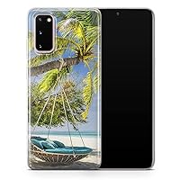 For Samsung A101 4G - Blue Nature Beach and Sea Phone Case, Green Palm Tree Cover - Thin Shockproof Slim Soft TPU Silicone - Design 2 - A101