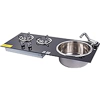 Boat RV 2 Burner Gas Sink Stove Combo With Tempered Glass 790 * 340 * 150mm GR-216B (With Faucet)