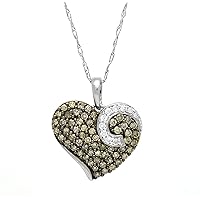 10K 0.50 Ct White Gold Brown Diamond Heart Pendant with 10 K Cable Chain 18 Inches (White-Gold)