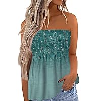 Sexy Tops for Women, 2024 Tube Cute Off Shoulder Floral Pleated Sleeveless T-Shirt Women's T Shirts Club Party Night