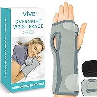 Vive Night Wrist Splint Brace - Left, Right Hand Sleep Support Wrap - Breathable & Lightweight Cushion Compression Arm Stabilizer for Carpal Tunnel, Men, Women, Kids, Tendonitis, Sports Pain