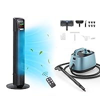 Portable Canister Steamer with 21 Accessories and Oscillating Quiet Tower Fan with Remote, Digital Thermostat,12H Timer, 3 Speeds & 4 Modes