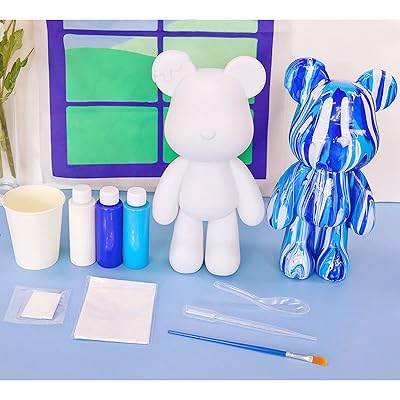  Coniuty DIY Creative Blank Painting Fluid Bear Figure Kit,  Multicolor Mix Paint Design for Home Decoration (Blue, Fluid Bear)