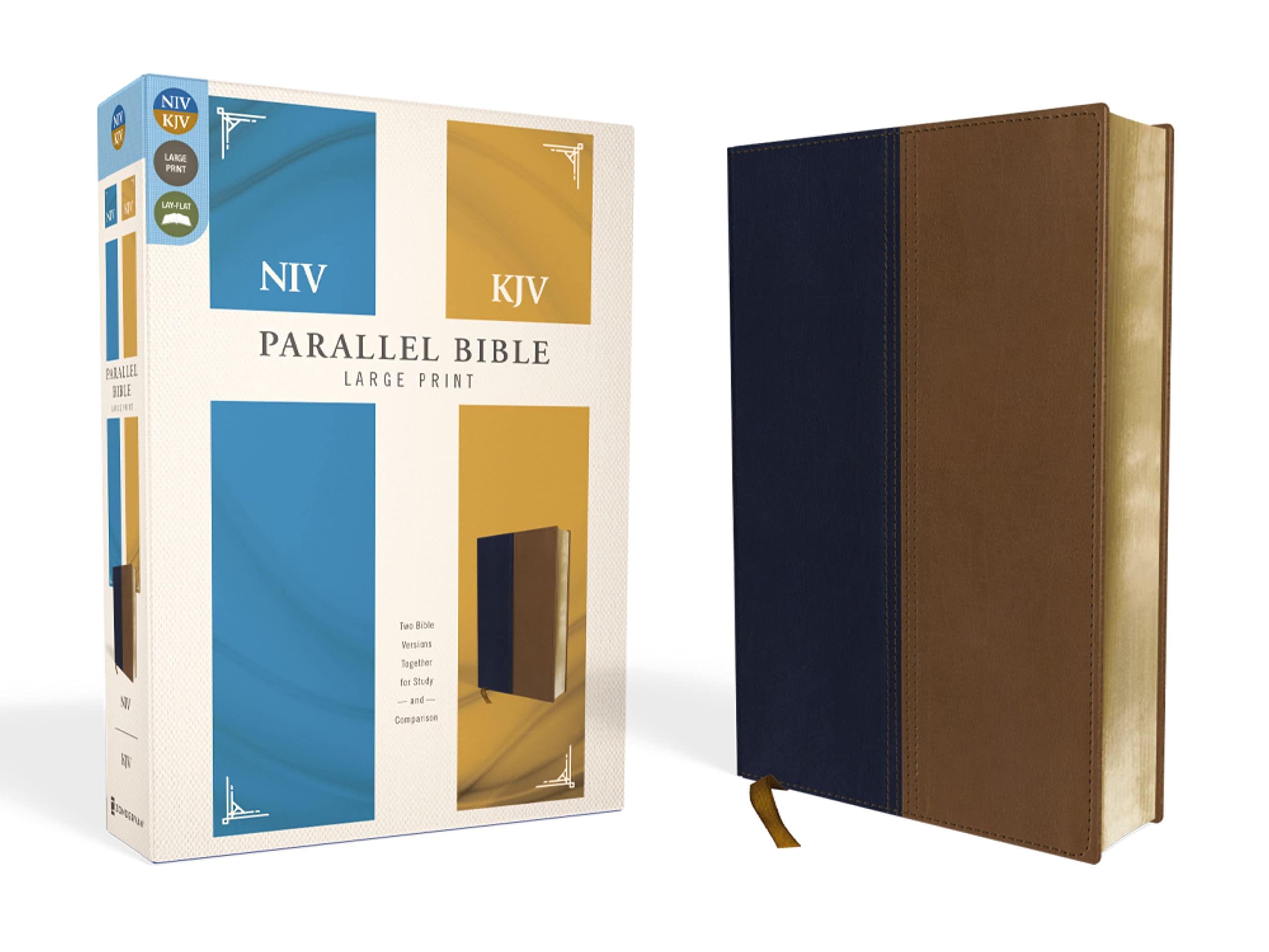 NIV, KJV, Parallel Bible, Large Print, Leathersoft, Navy/Tan: The World's Two Most Popular Bible Translations Together