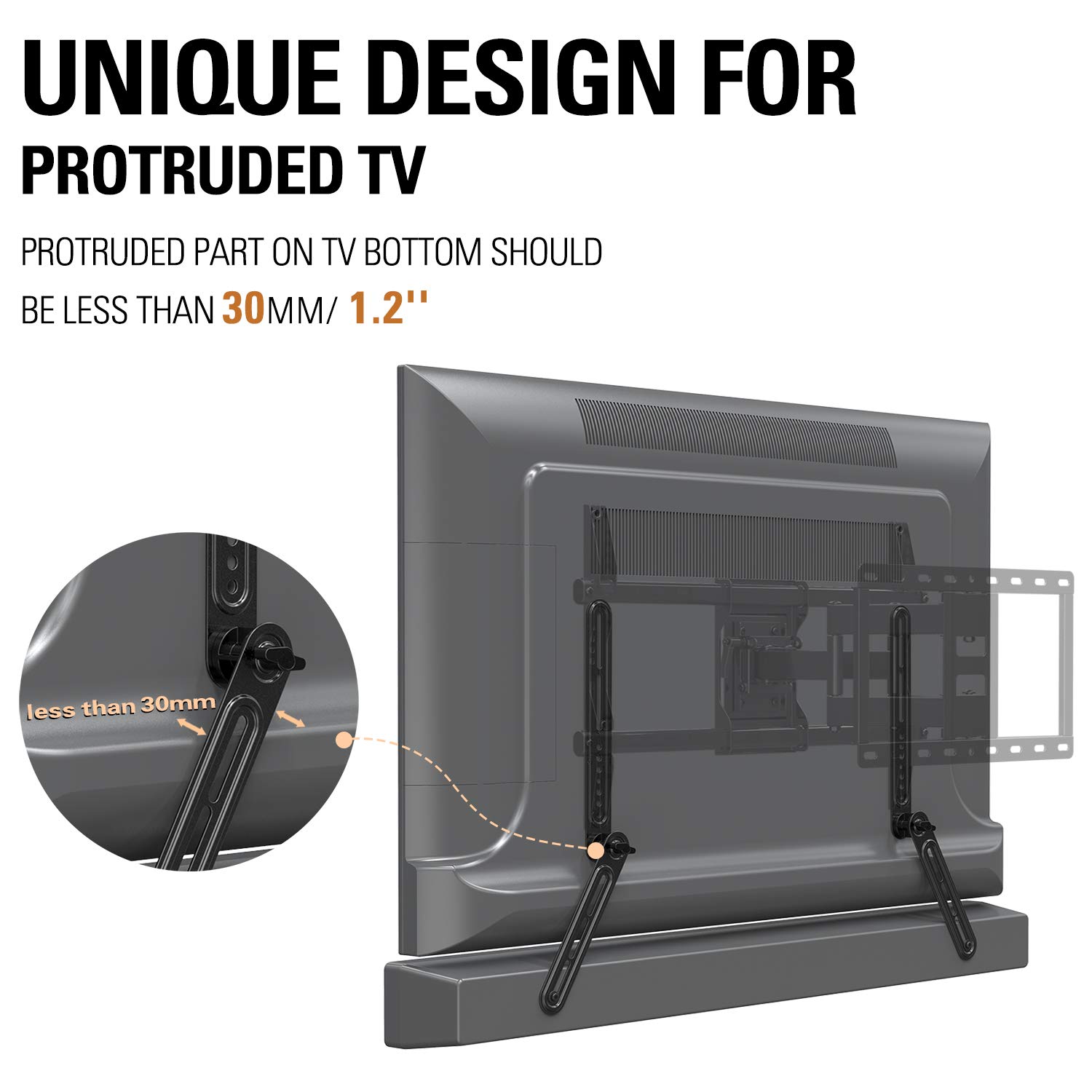 Mounting Dream Soundbar Bracket Sound Bar TV Mount Designed for TVs with Protruded Bottom on Back - Holds Up to 15 lbs - with Adjustable Arm and L-Shaped Bracket for Mounting Above Under TVs MD5421
