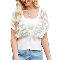 GRACE KARIN 2024 Women Short Sleeve Crochet Cardigan Summer Draped V-Neck Bolero Shrug Sweater Hollow Out Beach Cover Up