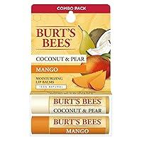 100% Natural Moisturizing Lip Balm, Coconut & Pear and Mango with Beeswax & Fruit Extracts - 2 Tubes, 2 Fl OZ