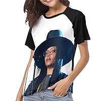 Erykah Badu Women's Fashion Short Sleeve Round Neck Baseball T Shirts Black