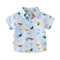 T Shirt Youth Boys Short Sleeve Button Down Shirt Cartoon Dinosaur Pattern with Pockets for 2 to 8 Years Old Boy T Shirt