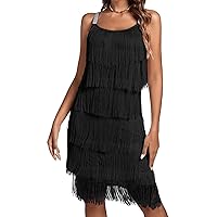 Umenlele Women’s 1920s Flpper Dress Gatsby Sleeveless All Over Tassel Tiered Fringe Cocktail Party Dress Black Medium