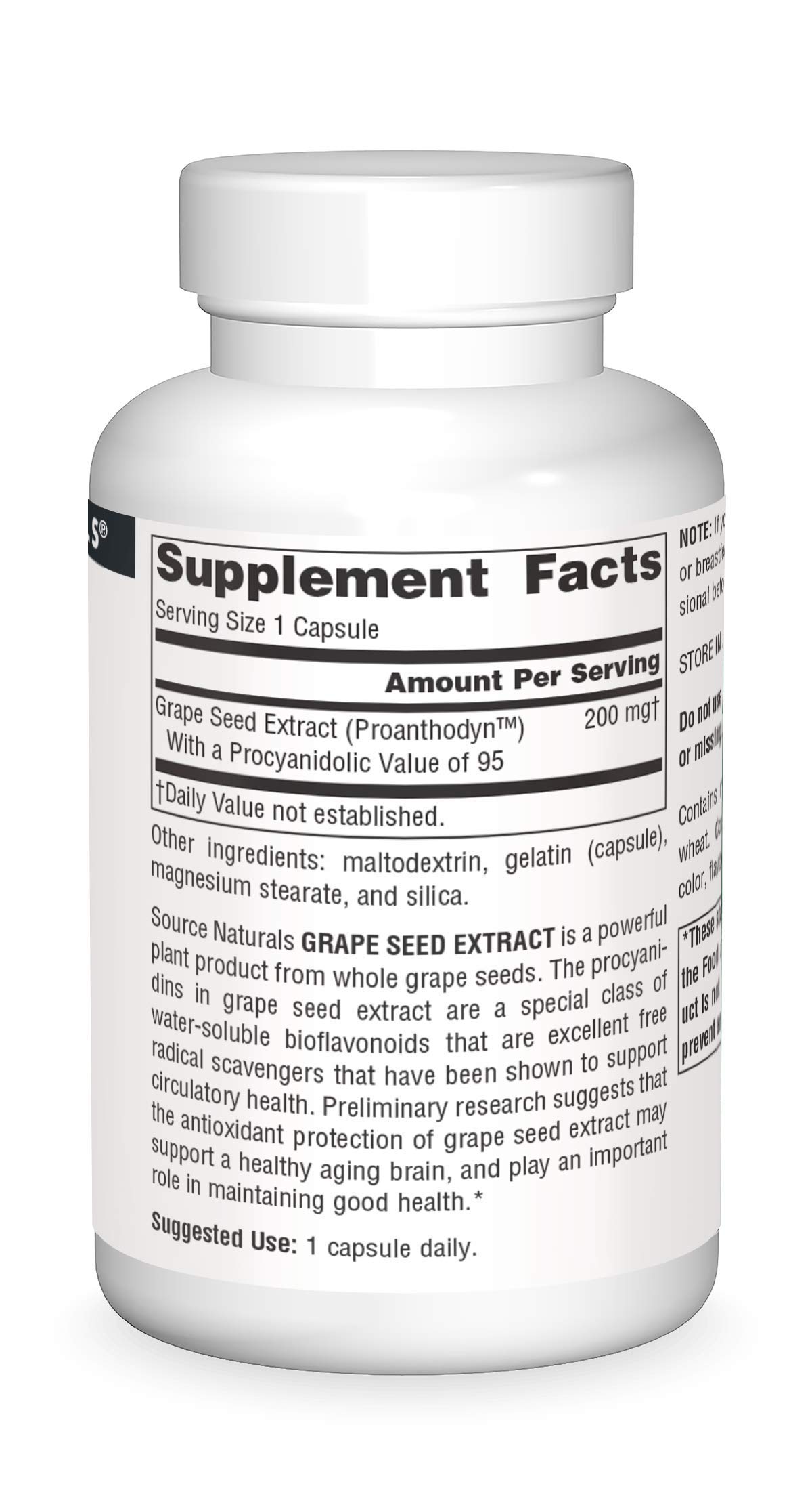 Source Naturals Grape Seed Extract, Proanthodyn 200 mg Antioxidant Protection & Supports Healthy Aging Brain - 90 Capsules
