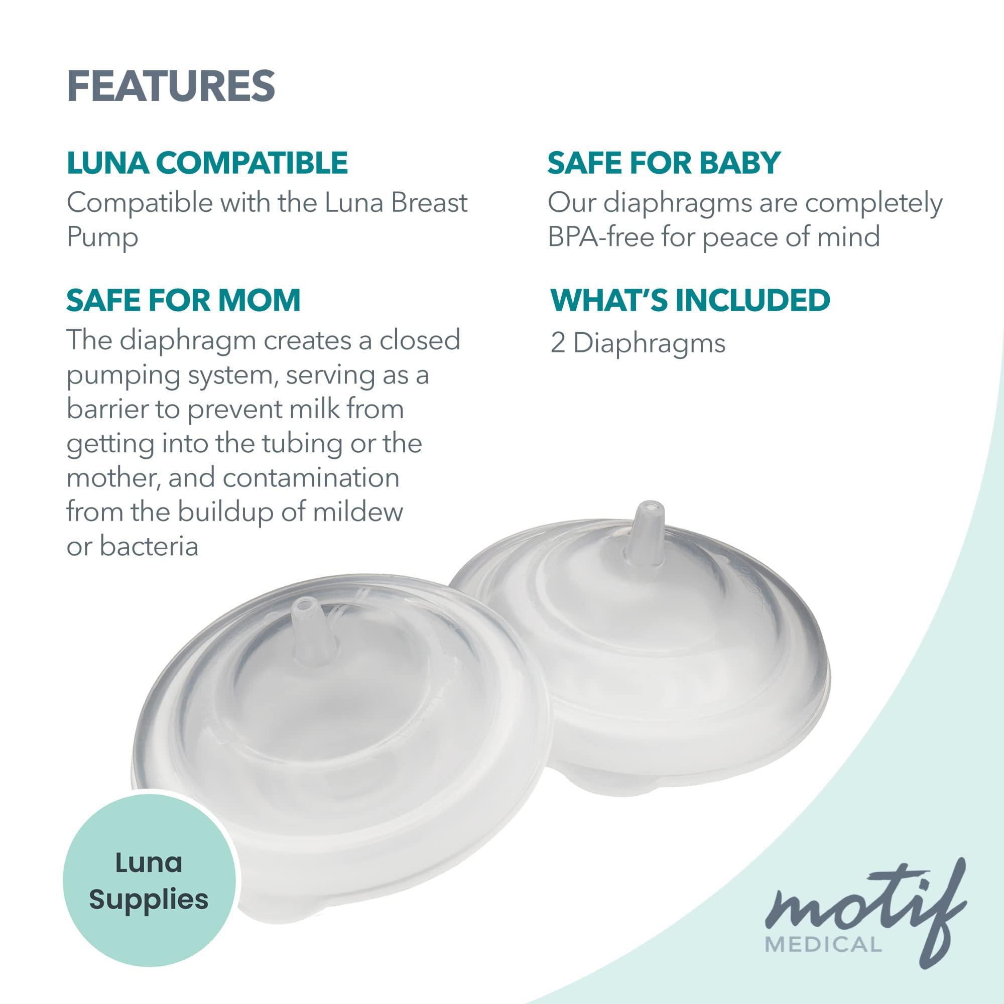 Motif Medical, Set of 2 Luna Diaphragms, Replacement Parts for Luna Breast Pump