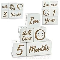 Solid Wood Weekly Monthly Yearly Baby Milestone Age Blocks, Gender Neutral, Newborn Gifts & Keepsakes for Picture Props (5 Pcs/White)