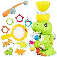 EKUEASYKU Dinosaur Bath Toys with Colorful Whirling Wheel Mini Dinosaurs and No Mold Fishing Games for Toddlers Bathtub Bath Time Toy, Color, Sound, Movement