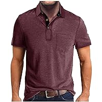 Men's 2024 Classic Fit Casual Short Sleeve Vintage Dual Tipped Collar Button Down Polo Shirt with Pocket