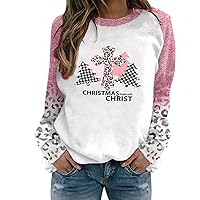Christmas Sweaters Womens Raglan Long Sleeve Leopard Color Block Xmas Shirts Cute Christmas Tree Graphic Holiday Top