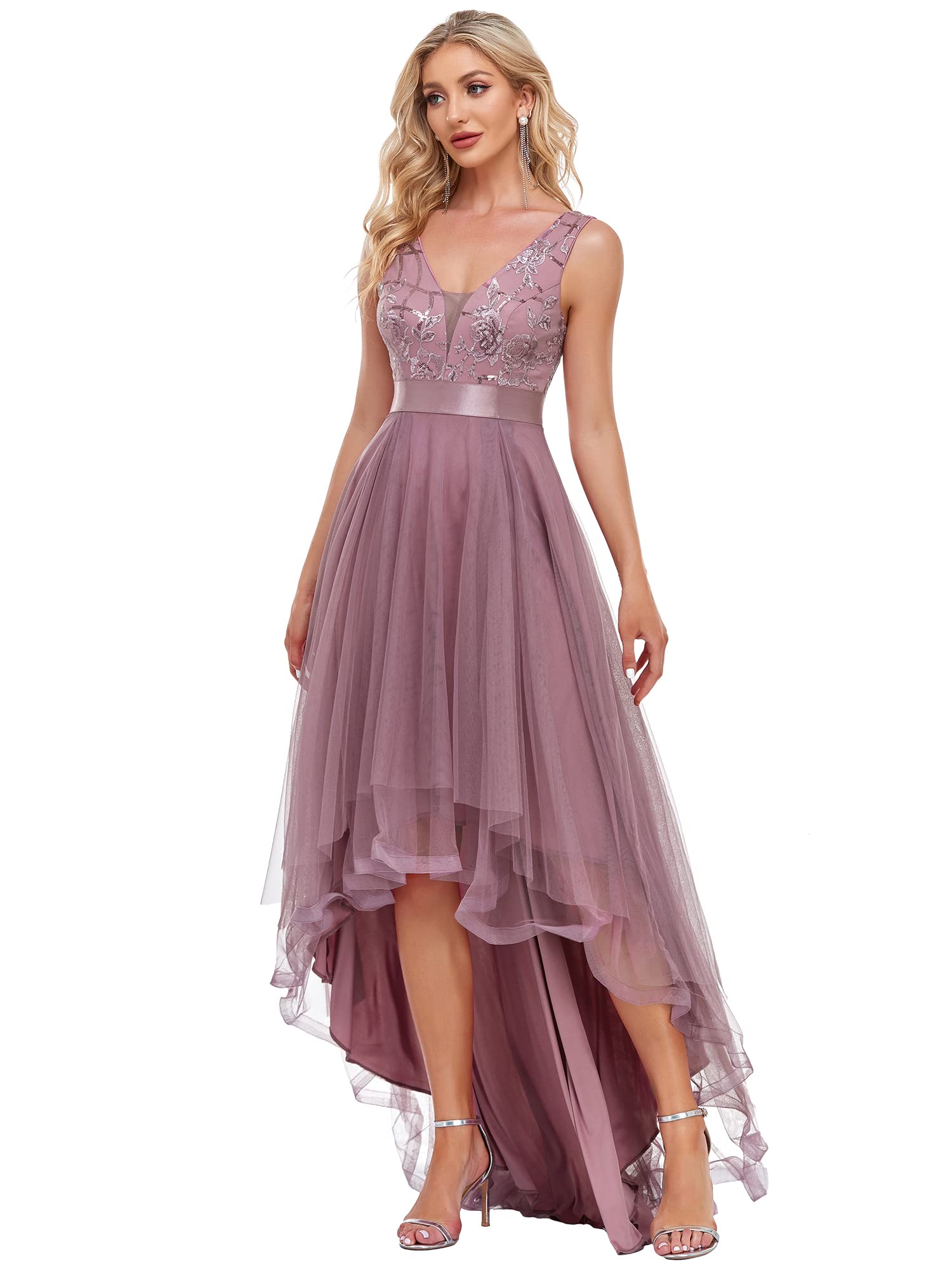 Ever-Pretty Women's Sequin V-Neck Sleeveless High-Low A-line Evening Party Dress 0793-USA