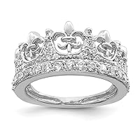 925 Sterling Silver Polished Open back Fleur de lis Crown CZ Cubic Zirconia Simulated Diamond Ring Jewelry Gifts for Women - Ring Size Options: 6 7 8