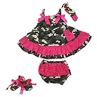 Petitebella Hot Pink Camouflage Swing Top Bloomer Pant Set with Shoes Girl Clothing Nb-24m