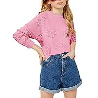 Haloumoning Girls Cute Heart Love Print Sweater Tops Oversized Crew Neck Dot Ball Knitted Valentine Pullover 5-14 Years
