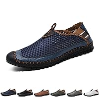 Men's Mesh Breathable Walking Slip-On Loafers,Fashion Outdoor Lightweight Handmade Stitching Honeycomb Soft Bottom Walking Driving Water Shoes Casual Sandals