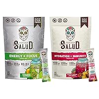 Salud 2-Pack |2-in-1 Energy + Focus (Cucumber Lime) & Hydration + Immunity (Hibiscus) – 15 Servings Each, Agua Fresca Drink Mix, Non-GMO, Gluten Free, Vegan, Low Calorie, 1g of Sugar
