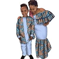 Bazin Riche African Dresses for Family Match Outfit Patchwork Brother Sister Clothing Ankara Birthday