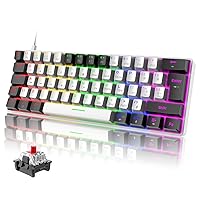 Wired 60% Gaming Mechanical Keyboard with Red Switch, UK Layout 19 Rainbow LED Backlit Mini Portable 62 Keys Detachable USB-C Cable Full Keys Anti-Ghosting Waterproof for PC Mac - White & Black