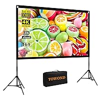Projector Screen with Stand, Towond 84 inch Outdoor Projector Screen Portable Indoor Projection Screen 16:9 4K Rear Front Movie Screen with Carry Bag for Home Backyard Theater
