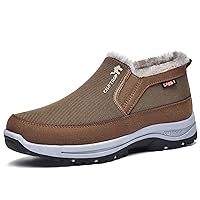 Men'S CNA Trop Winter Slip-On Warm Ankle Chukka Boots With Arch Support,Outdoor Waterproof Anti-Slip Fur Lined High Top Leather Snow Loafers Comfortable Hiking Walking Shoes