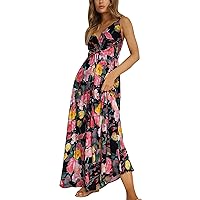Summer Dresses with Sleeves,Women Boho Casual V Neck Sleeveless Print Dress Mid Length Dress Dress with Mesh Sl