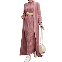 Autumn Winter 2 Piece Knitwear Suit and Belt Islamic Muslim Clothing Long Knitted Cardigan Suit